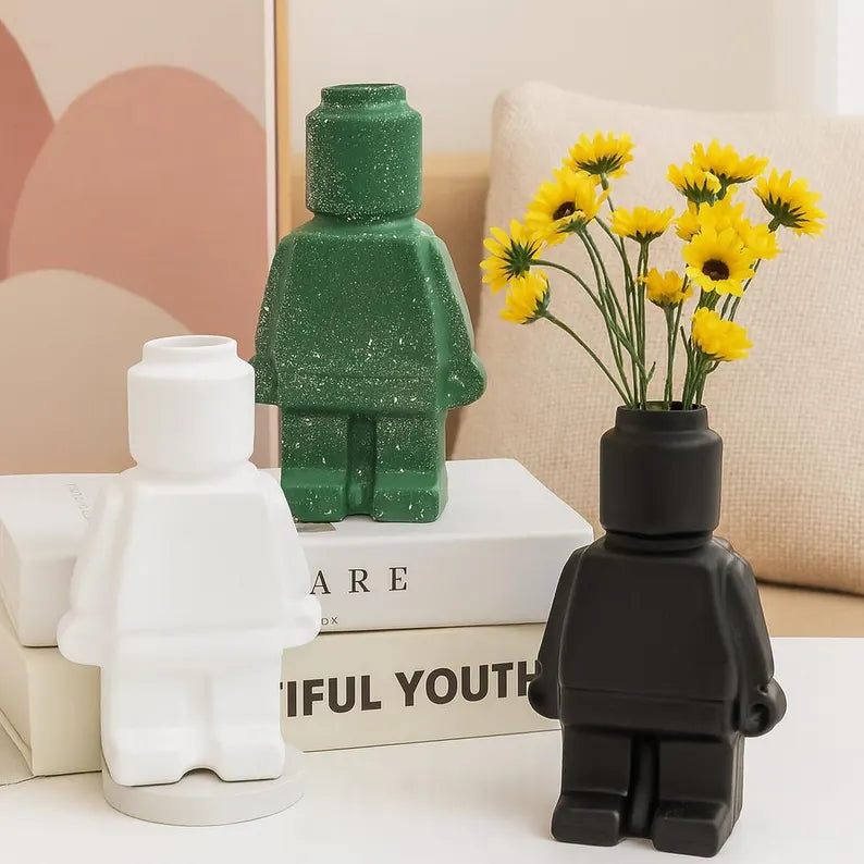 LEGO-Inspired Figurine Vase – Modern Decorative Flower Holder in Multiple Colors
