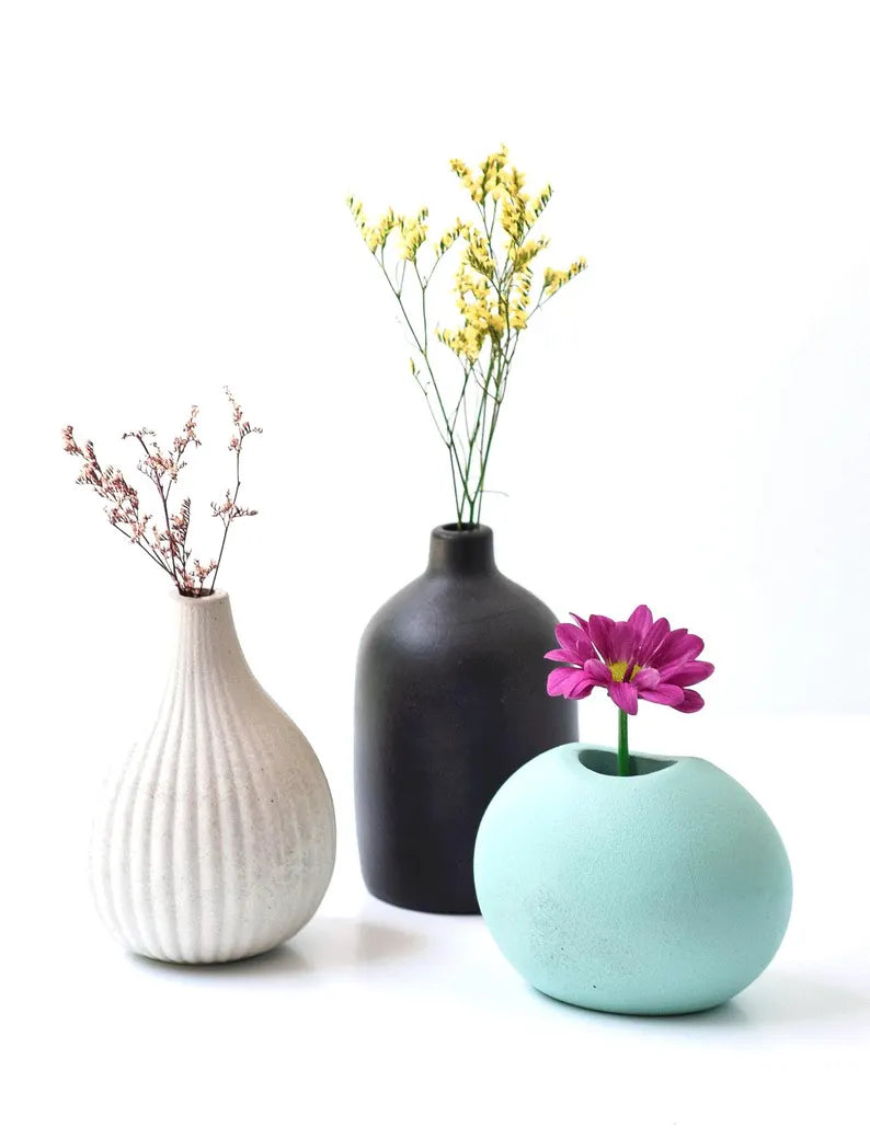 Modern Concrete Vase Set of Four or Single, Minimalist Bud Vase, Dried Flowers or Single Stems, Industrial Home Decor, Boho Vase