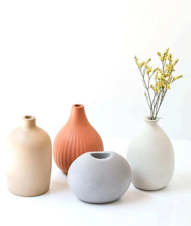 Modern Concrete Vase Set of Four or Single, Minimalist Bud Vase, Dried Flowers or Single Stems, Industrial Home Decor, Boho Vase