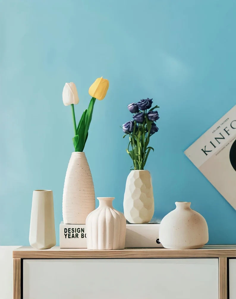 Ceramic Handmade Vase (Set of 5) Neutral Lux Home Decor for entryway or end Tabletop