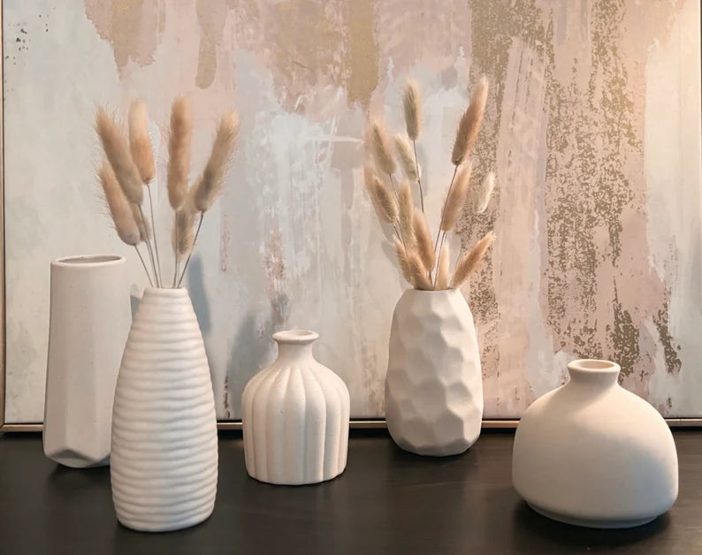Ceramic Handmade Vase (Set of 5) Neutral Lux Home Decor for entryway or end Tabletop