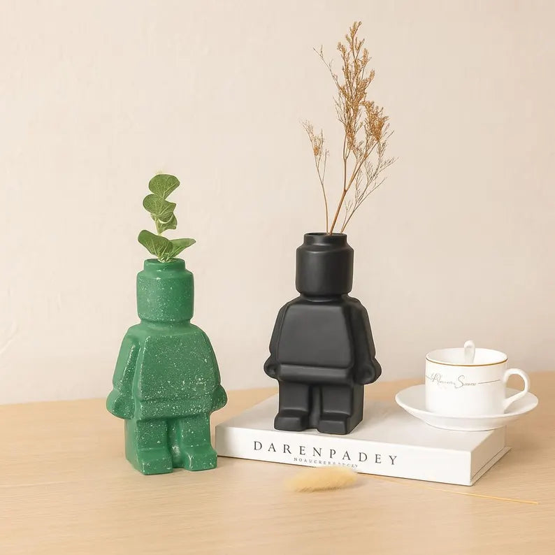 LEGO-Inspired Figurine Vase – Modern Decorative Flower Holder in Multiple Colors